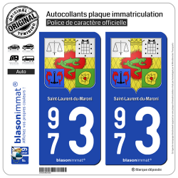 2 Autocollants plaque immatriculation Auto 973 Saint-Laurent-du-Maroni - Armoiries