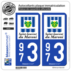 2 Autocollants plaque immatriculation Auto 973 Saint-Laurent-du-Maroni - Ville