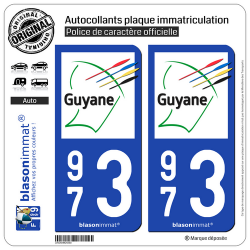 2 Autocollants plaque immatriculation Auto 973 Guyane - Collectivité