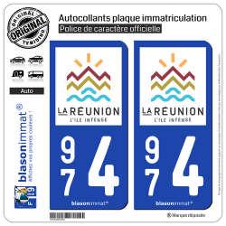 2 Autocollants plaque immatriculation Auto 974 Réunion - Tourisme