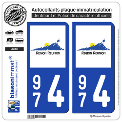 2 Autocollants plaque immatriculation Auto 974 Réunion - LogoType