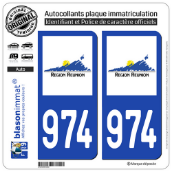 2 Autocollants plaque immatriculation Auto 974-H Réunion - LogoType
