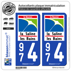 2 Autocollants plaque immatriculation Auto 974 Saline les Bains - Lieu-Dit