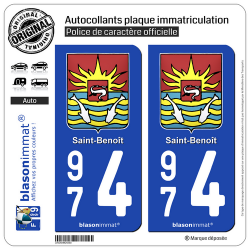 2 Autocollants plaque immatriculation Auto 974 Saint-Benoît - Armoiries