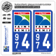 2 Autocollants plaque immatriculation Auto 974 Saint-Denis - Ville