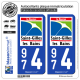 2 Autocollants plaque immatriculation Auto 974 Saint-Gilles les Bains - Lieu-Dit