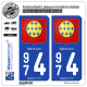 2 Autocollants plaque immatriculation Auto 974 Saint-Leu - Armoiries