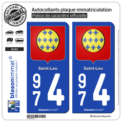 2 Autocollants plaque immatriculation Auto 974 Saint-Leu - Armoiries