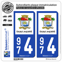 2 Autocollants plaque immatriculation Auto 974 Saint-Pierre - Ville