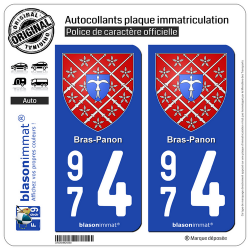 2 Autocollants plaque immatriculation Auto 974 Bras-Panon - Armoiries
