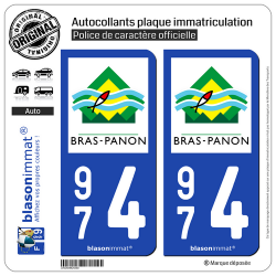 2 Autocollants plaque immatriculation Auto 974 Bras-Panon - Ville