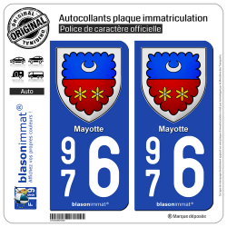 2 Autocollants plaque immatriculation Auto 976 Mayotte - Armoiries