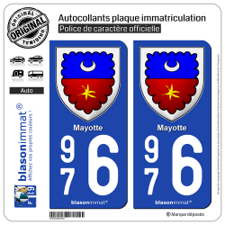 2 Autocollants plaque immatriculation Auto 976 Mayotte - Armoiries II