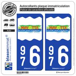 2 Autocollants plaque immatriculation Auto 976 Mayotte - Tourisme