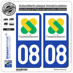 2 Autocollants plaque immatriculation Auto 08 Champagne-Ardenne - LogoType