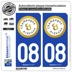 2 Autocollants plaque immatriculation Auto 08 Champagne-Ardenne - Tourisme