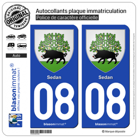 2 Autocollants plaque immatriculation Auto 08 Sedan - Armoiries