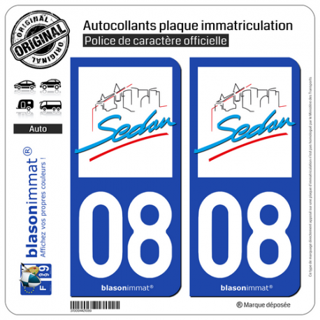 2 Autocollants plaque immatriculation Auto 08 Sedan - Ville