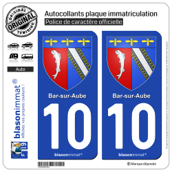 2 Autocollants plaque immatriculation Auto 10 Bar-sur-Aube - Armoiries