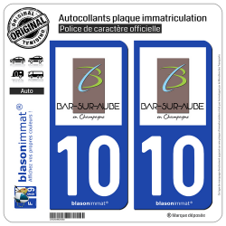 2 Autocollants plaque immatriculation Auto 10 Bar-sur-Aube - Ville