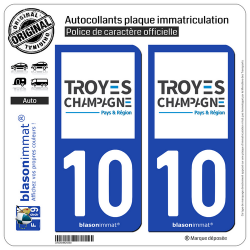 2 Autocollants plaque immatriculation Auto 10 Troyes - Agglo