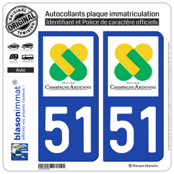 2 Autocollants plaque immatriculation Auto 51 Champagne-Ardenne - LogoType