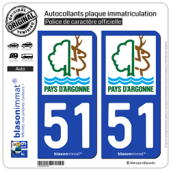 2 Autocollants plaque immatriculation Auto 51 Sainte-Ménehould - Tourisme