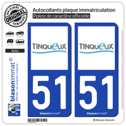 2 Autocollants plaque immatriculation Auto 51 Tinqueux - Ville