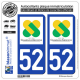 2 Autocollants plaque immatriculation Auto 52 Champagne-Ardenne - LogoType