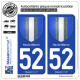 2 Autocollants plaque immatriculation Auto 52 Haute-Marne - Armoiries