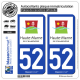 2 Autocollants plaque immatriculation Auto 52 Haute-Marne - Tourisme