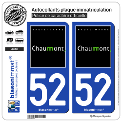 2 Autocollants plaque immatriculation Auto 52 Chaumont - Ville