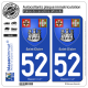 2 Autocollants plaque immatriculation Auto 52 Saint-Dizier - Armoiries