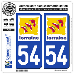 2 Autocollants plaque immatriculation Auto 54 Lorraine - LogoType