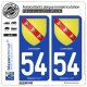 2 Autocollants plaque immatriculation Auto 54 Lorraine - Armoiries