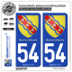 2 Autocollants plaque immatriculation Auto 54 Meurthe-et-Moselle - Armoiries