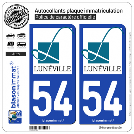 2 Autocollants plaque immatriculation Auto 54 Lunéville - Ville