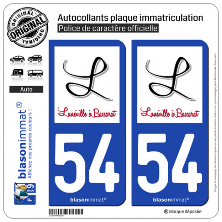 2 Autocollants plaque immatriculation Auto 54 Lunéville - Agglo