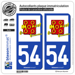 2 Autocollants plaque immatriculation Auto 54 Moncel-lès-Lunéville - Commune