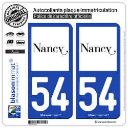 2 Autocollants plaque immatriculation Auto 54 Nancy - Ville