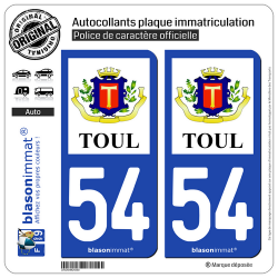 2 Autocollants plaque immatriculation Auto 54 Toul - Armoiries II