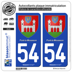 2 Autocollants plaque immatriculation Auto 54 Pont-à-Mousson - Armoiries
