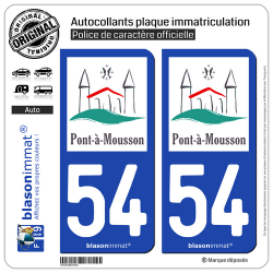 2 Autocollants plaque immatriculation Auto 54 Pont-à-Mousson - Ville