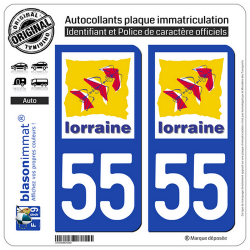 2 Autocollants plaque immatriculation Auto 55 Lorraine - LogoType