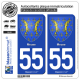2 Autocollants plaque immatriculation Auto 55 Meuse - Armoiries