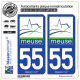 2 Autocollants plaque immatriculation Auto 55 Meuse - Département