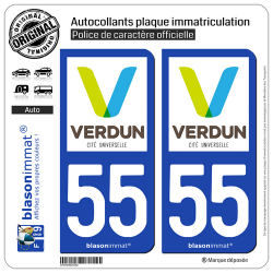 2 Autocollants plaque immatriculation Auto 55 Verdun - Ville