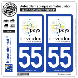 2 Autocollants plaque immatriculation Auto 55 Verdun - Pays