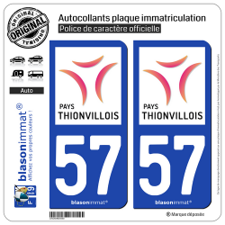 2 Autocollants plaque immatriculation Auto 57 Thionville - Tourisme