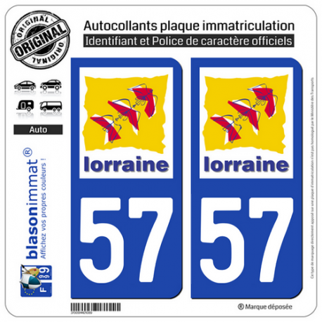 2 Autocollants plaque immatriculation Auto 57 Lorraine - LogoType